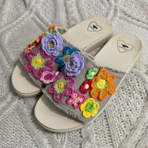 Rocket Dog Slide Sandals Tan Crochet Flower Boho Womens 10 Excellent